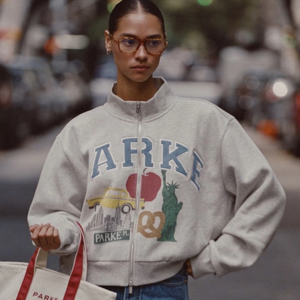 NWT PARKE NYC EXCLUSIVE NEW YORK CITY LOGO ZIP UP MOCK NECK SWEATSHIRT S/M